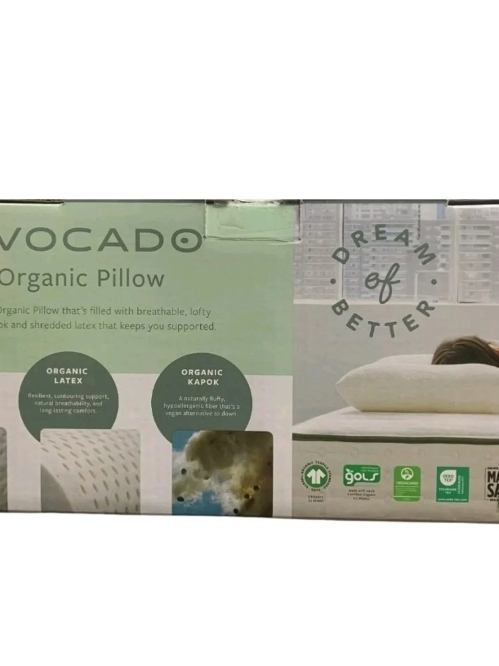 New Queen avocado Cream Plush Support Pillow with Green Brand Tag